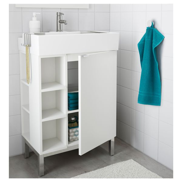 Шкаф под раковину с 1 дверцей, 2 открывающихся полки ЛИЛЛОНГЕН, белый (60x41x92 см) - схема-чертеж с размерами