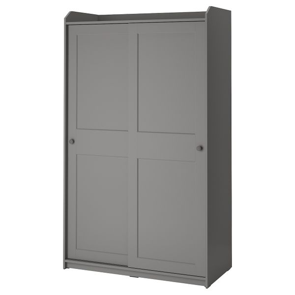 Гардероб с раздвижными дверями, серый 118x55x199 см IKEA HAUGA ХАУГА 804.569.15 - фото 1