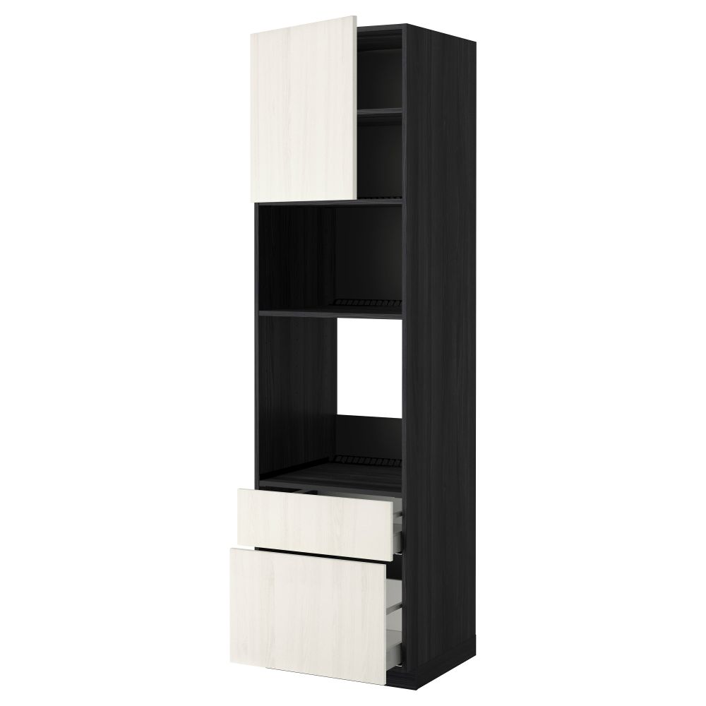 Высокий шкаф для духовки/СВЧ дверца, 2 ящика МЕТОД / МАКСИМЕРА, черный, Росдаль белый - схема-чертеж с размерами