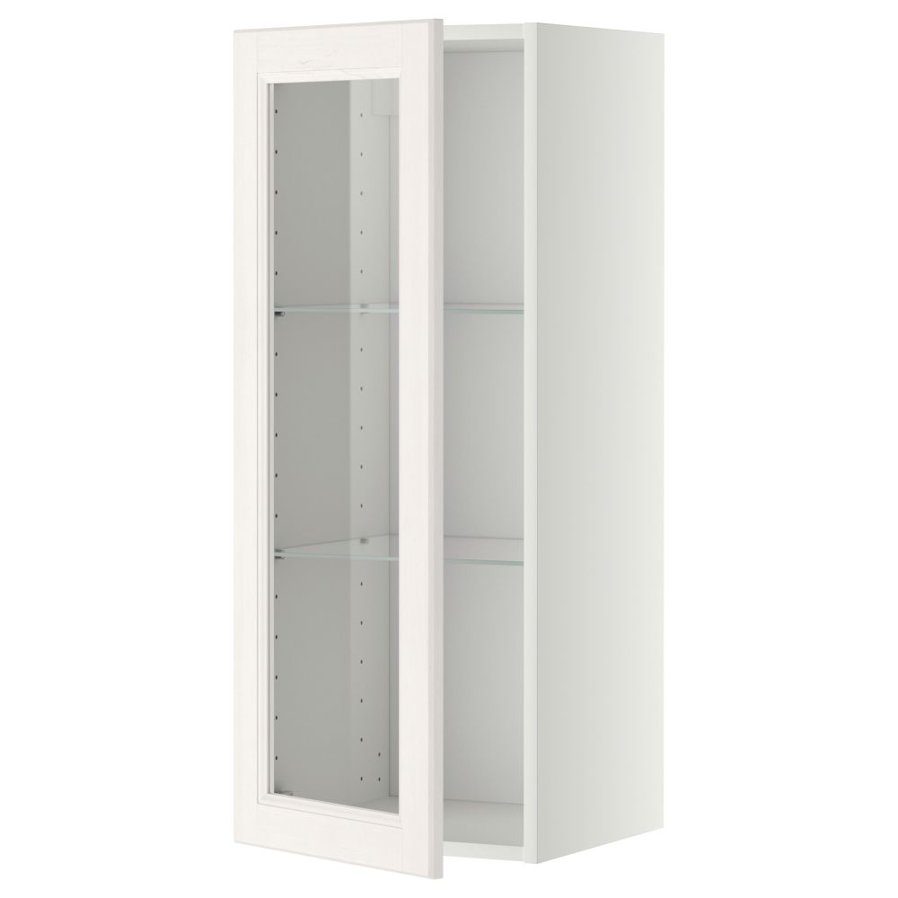 Навесной шкаф с полками, стекляными дверцы МЕТОД, белый, Лаксарби белый - схема-чертеж с размерами