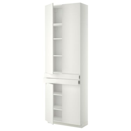 Высокий шкаф + полки, 2 ящика, 4 дверцы МЕТОД / ФОРВАРА, белый, Хэггеби белый (80x37x240 см)