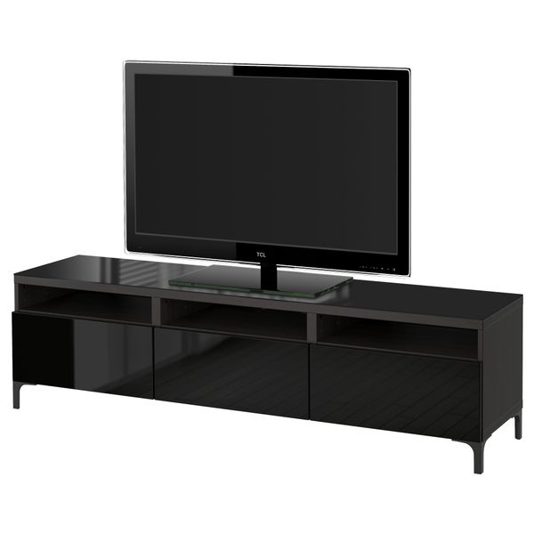 Тумба для ТВ с ящиками БЕСТО, черно-коричневый, Сельсвикен глянцевый/черный (180x40x48 см) - фото 1