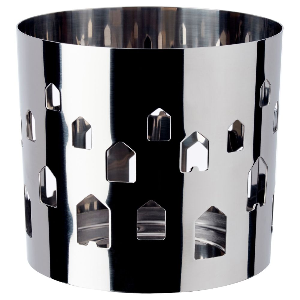 Украшение для свечи в стеклянном стакане ВАККЕРТ, нержавеющ сталь, дома (9.5 см) - фото 1