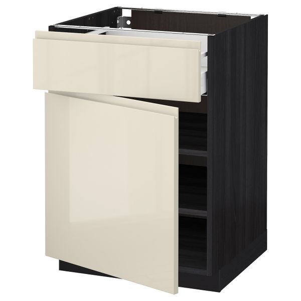 Напольный шкаф с ящиком/дверью, черный, Воксторп глянцевый светло-бежевый 60x60 см IKEA МЕТОД 592.384.39 - схема-чертеж с размерами