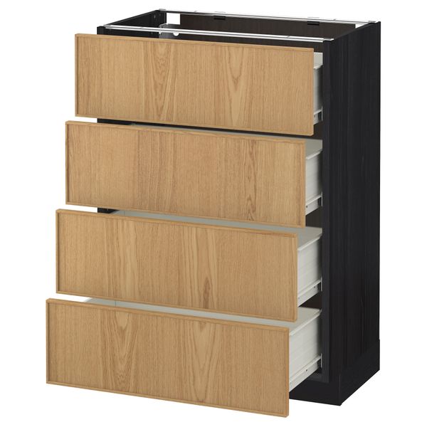 Напольный шкаф 4 фронтальных панели, 4 ящика МЕТОД / ФОРВАРА, черный, Экестад дуб - схема-чертеж с размерами