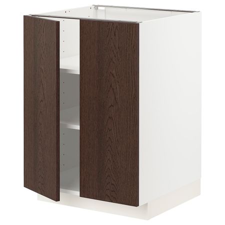 Напольный шкаф с полками/2дверцами, белый/Синарп коричневый 60x60 см IKEA METOD МЕТОД 994.042.43