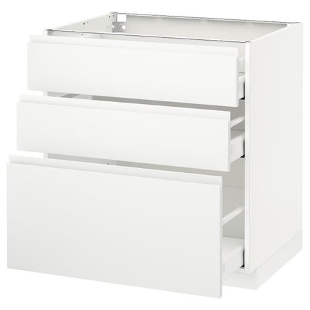 Напольный шкаф с 3 ящиками, белый/Воксторп матовый белый 80x60 см IKEA METOD МЕТОД / MAXIMERA МАКСИМЕРА 192.385.30