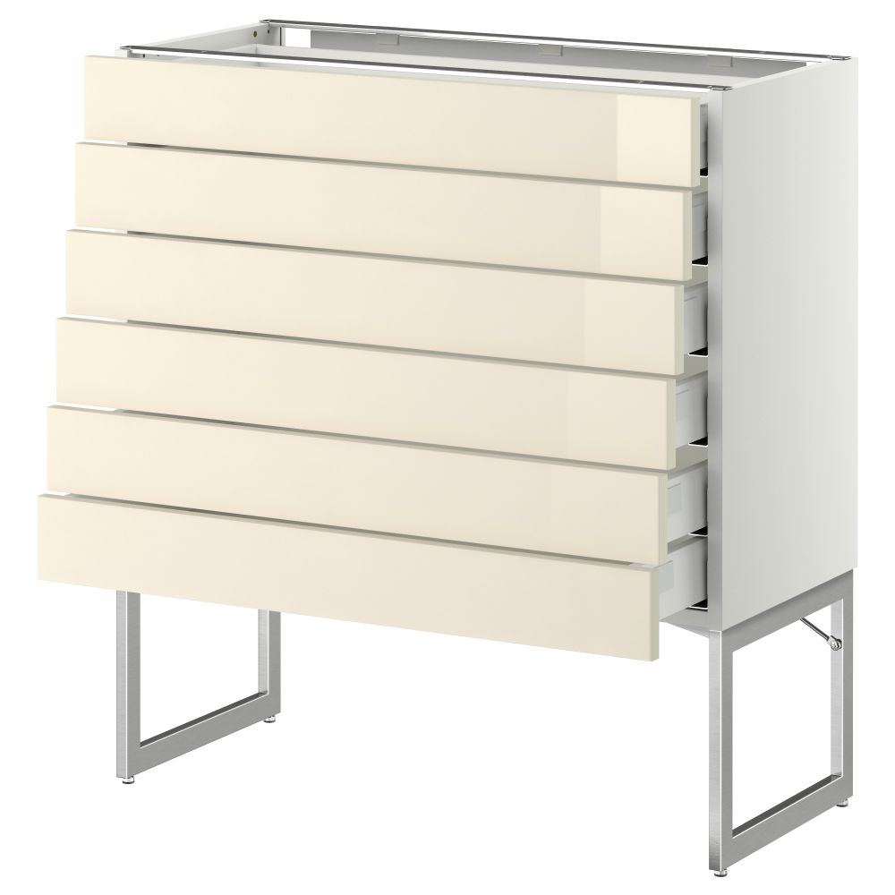 Напольный шкаф 6 фронтальных панелей, 6 нижних ящиков МЕТОД / МАКСИМЕРА, белый, Рингульт кремовый - схема-чертеж с размерами