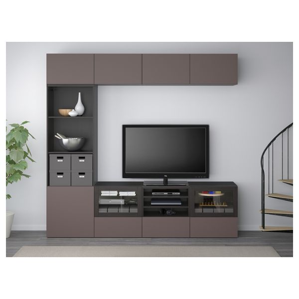 Шкаф для ТВ, комбинированный, стекляные дверцы БЕСТО, черно-коричневый, Вальвикен темно-коричневый, прозрачное стекло - фото 2