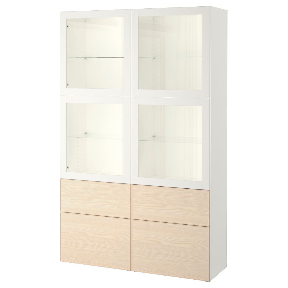Комбинация для хранения со стеклянными дверцами БЕСТО, белый Синдвик, Инвикен ясеневый шпон (120x40x192 см) - фото 1