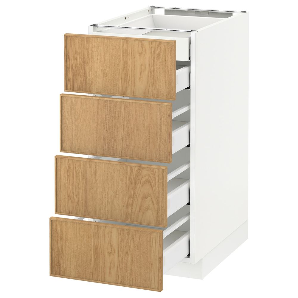 Напольный шкаф 4 фронтальных, 2 низких, 3 средних ящ, белый/Экестад дуб 40x60 см IKEA METOD МЕТОД / MAXIMERA МАКСИМЕРА - схема-чертеж с размерами