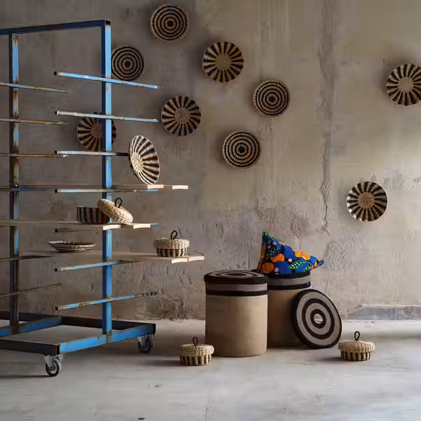 MÄVINN МЭВИНН Коробка с крышкой - волокно банана/чёрный орнамент «полоска» - фото 4