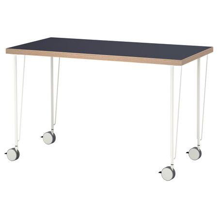 Стол, синий, белый, 120x60 см IKEA ЛИННМОН / КРИЛЛЕ 092.793.14
