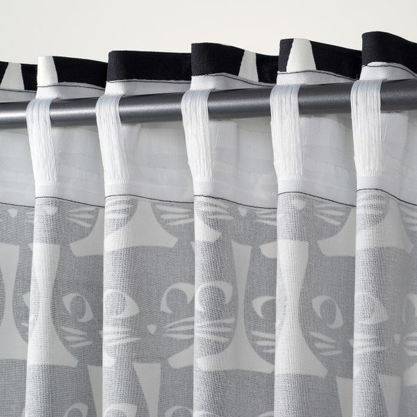 Гардины, 2 шт., белый черный/кот 145x300 см IKEA MATTRAM МАТТРАМ 305.397.01 - фото 4