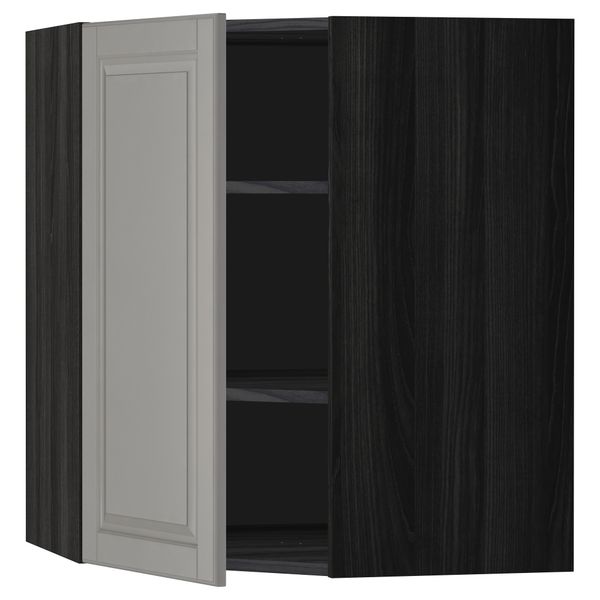 Угловой навесной шкаф с полками МЕТОД, черный, Будбин серый - схема-чертеж с размерами