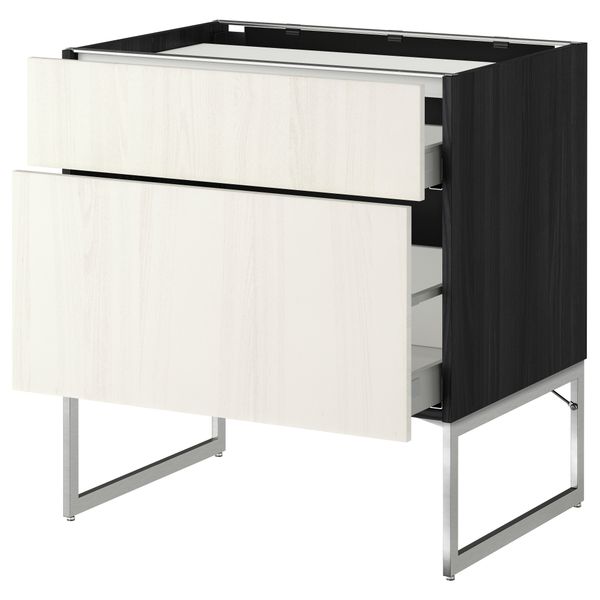 Напольный шкаф, 2 фронтальных панели, 3 ящика МЕТОД / МАКСИМЕРА, черный, Росдаль белый - схема-чертеж с размерами