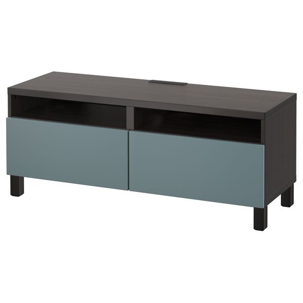 Тумба для ТВ с ящиками БЕСТО, черно-коричневый, Вальвикен серо-бирюзовый - фото 1