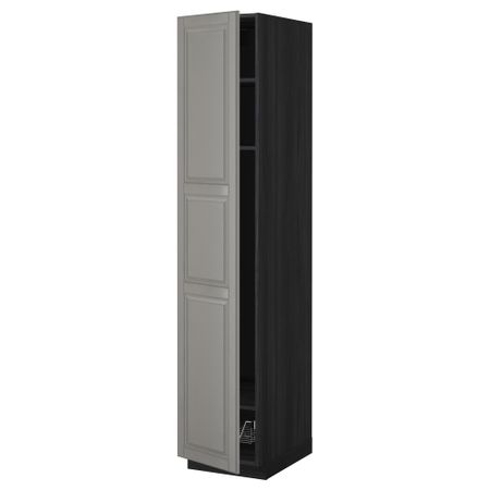 Высокий шкаф с полками, проволочной корзиной МЕТОД, черный, Будбин серый