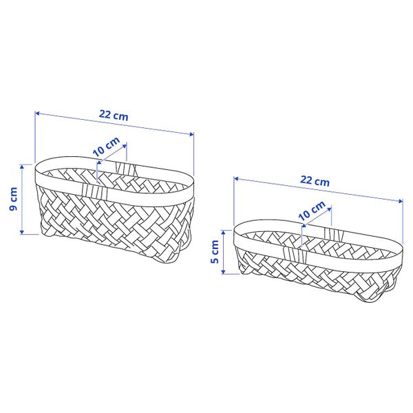 Набор корзин, 2 штуки, ручная работа бамбук IKEA SALUDING САЛУДИНГ 105.031.90 - схема-чертеж с размерами