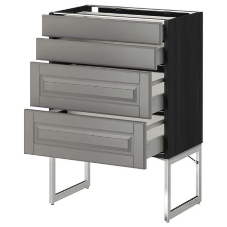 Напольный шкаф 4 фронтальных панели, 2 низких, 2 средних ящика МЕТОД / МАКСИМЕРА, черный, Будбин серый