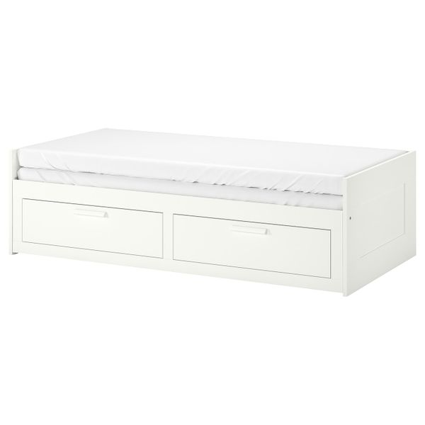 Каркас кровати-кушетки с 2 ящиками, белый 80x200 см IKEA BRIMNES БРИМНЭС 705.036.63 - фото 1