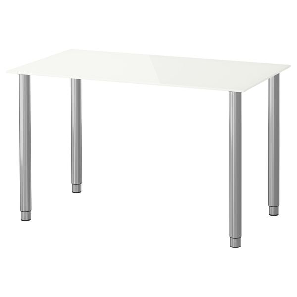 Стол ГЛАСХОЛЬМ / ОЛОВ, стекло белый, серебристый (99x52 см) - фото 1