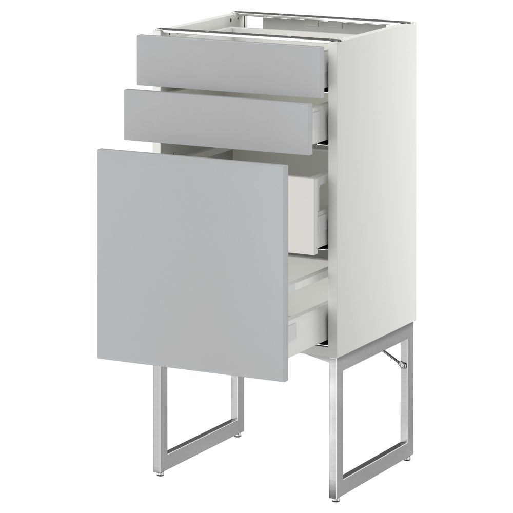 Напольный шкаф 3 фронтальных панели, 2 нижних, 2 средних ящика МЕТОД / МАКСИМЕРА, белый, Веддинге серый - схема-чертеж с размерами