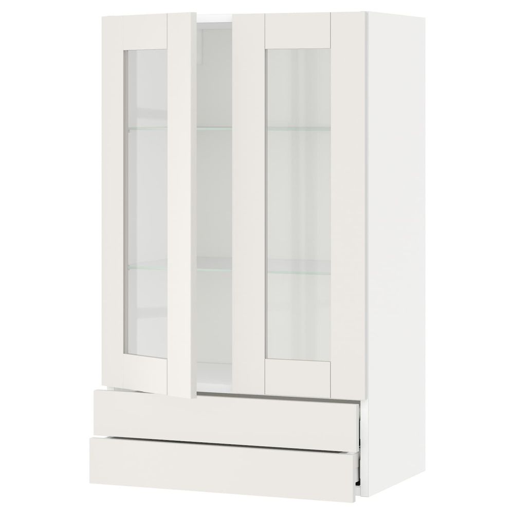 Навесной шкаф, 2 стекло двери/2 ящика, белый/Сэведаль белый 60x100 см IKEA METOD МЕТОД / MAXIMERA МАКСИМЕРА 694.463.34 - фото 1