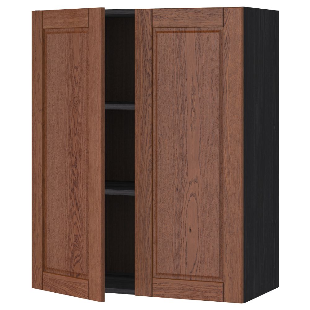 Навесной шкаф с полками, 2 дверцы МЕТОД, черный, Филипстад коричневый - схема-чертеж с размерами