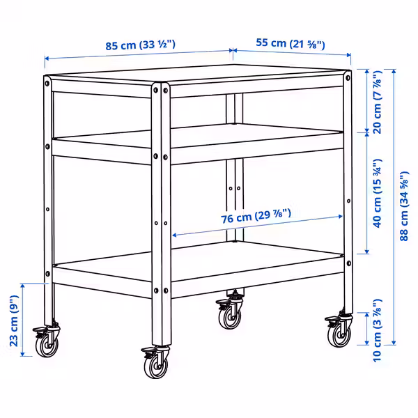 BROR Тележка - чёрный/сосновая фанера 85x55 см - схема-чертеж с размерами