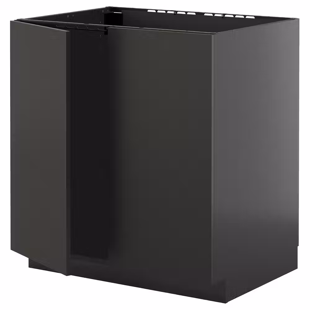 METOD Напольный шкаф для мойки+2 двери - черно-серый/Nickebo матовый антрацит 80x60 см - фото 1