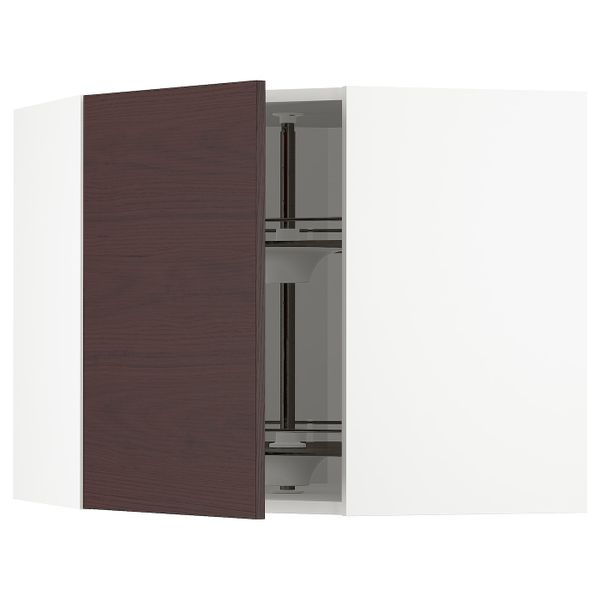 Угловой навесного шкаф с вращающейся секц, белый Аскерсунд/темно-коричневый под ясень 68x60 см IKEA METOD МЕТОД 293.354.46 - фото 1