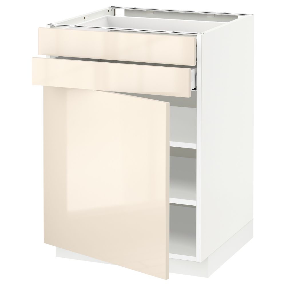 Напольный шкаф с дверцей, 2 ящиками МЕТОД / МАКСИМЕРА, белый, Рингульт кремовый - схема-чертеж с размерами