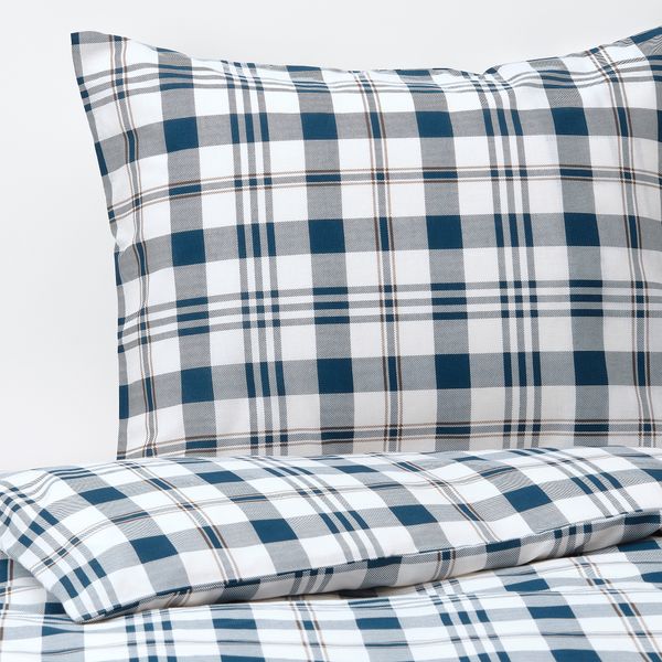 Пододеяльник и 2 наволочки, 200x200/50x60 см, белый синий/клетка IKEA SPIKVALLMO 004.664.33 - фото 3