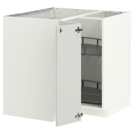 METOD Угловой напольн шкаф с вращающ секц - белый/Aspudden светло-серый 88x88 см