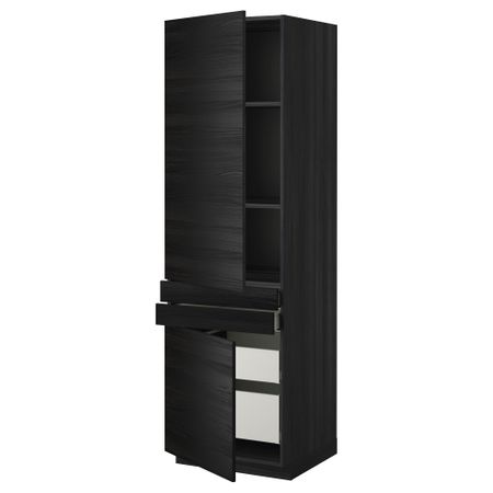 Высокий шкаф + полки, 4 ящик, 2 двери, 2 фронтальные МЕТОД / МАКСИМЕРА, черный, Тингсрид черный (60x60x200 см)