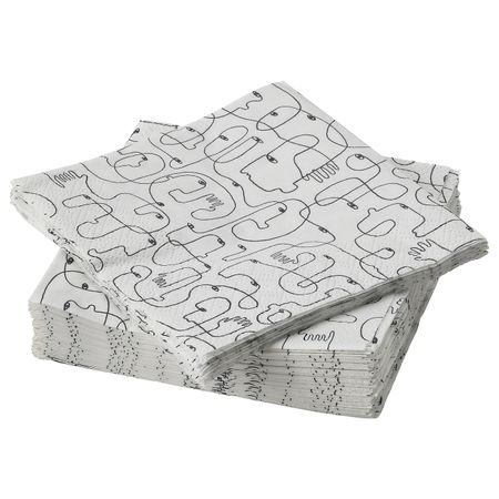 Салфетка бумажная, с рисунком/черный-белый 24x24 см IKEA VÅRFEST ВОРФЕСТ 405.159.50