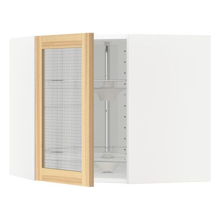 Угловой навесной шкаф с вращающейся секция, стеклянная дв, белый/Торхэмн ясень 68x60 см IKEA METOD МЕТОД 992.260.57