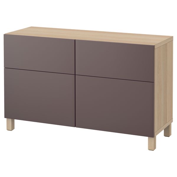 Комбинация для хранения с дверцами, ящиками БЕСТО, под беленый дуб, Вальвикен темно-коричневый (120x40x74 см) - фото 1