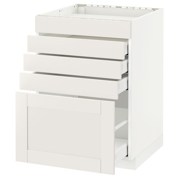 Напольный шкаф для варочной панели, 5 фасадов, 4 ящиков МЕТОД / МАКСИМЕРА, белый, Сэведаль белый - схема-чертеж с размерами