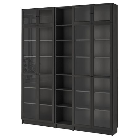 Стеллаж, черно-коричневый 200x30x237 см IKEA BILLY БИЛЛИ / OXBERG ОКСБЕРГ 592.440.01