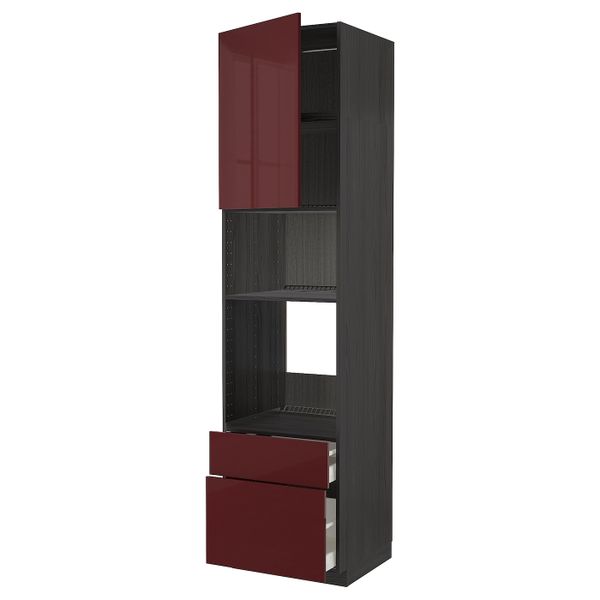 Высокий шкаф для духовки и СВЧ/дверца/2ящ, черный Калларп/глянцевый темный красно-коричневый 60x60x240 см IKEA МЕТОД / МАКСИМЕРА - схема-чертеж с размерами