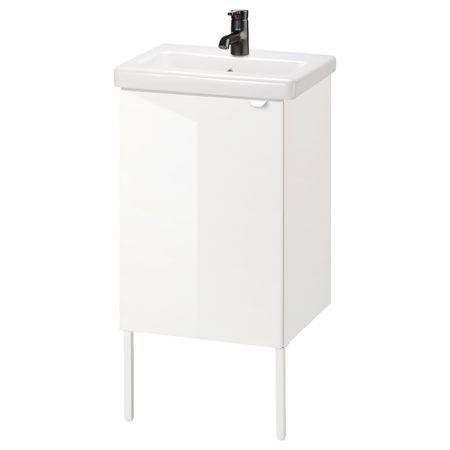 Шкаф под раковину с 1 дверцей, глянцевый белый/Сальен смеситель 44x43x88 см IKEA FISKÅN ФИСКОН / TVÄLLEN ТВЭЛЛЕН 394.304.43
