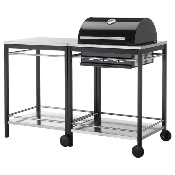 Угольный гриль с тележкой, нержавеющая сталь IKEA KLASEN КЛАСЕН 192.289.94 - фото 1