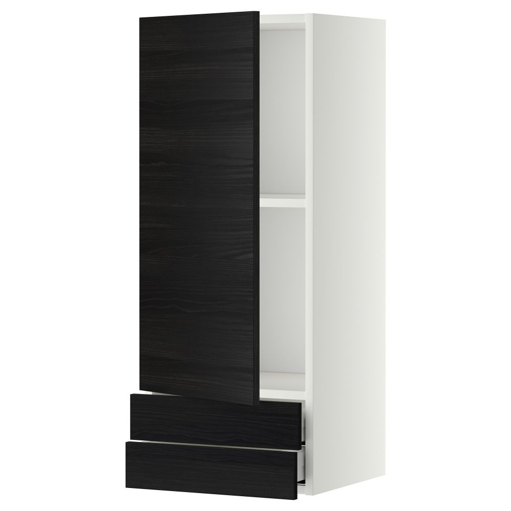 Навесной шкаф с дверцей, 2 ящика МЕТОД / МАКСИМЕРА, белый, Тингсрид черный - фото 1