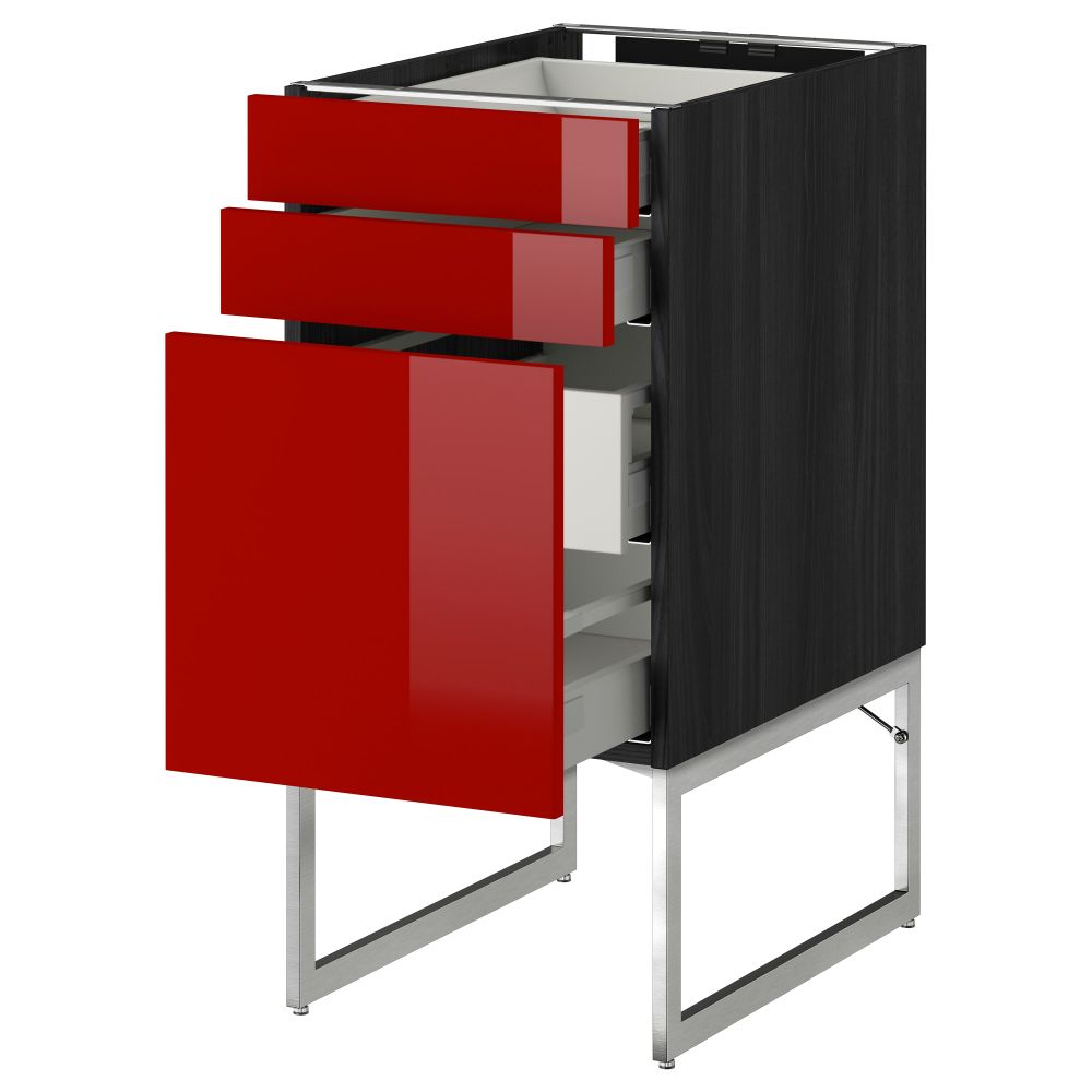 Напольный шкаф 3 фронтальных панели, 2 нижних, 2 средних ящика МЕТОД / МАКСИМЕРА, черный, Рингульт красный - схема-чертеж с размерами