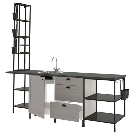Кухня, 243x63.5x241 см, антрацит/серый каркас IKEA ENHET 293.382.18