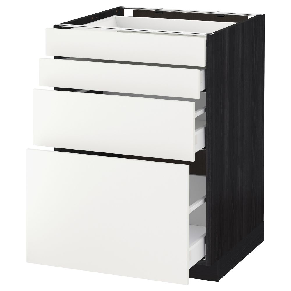 Напольный шкаф 4 фронтальных панели, 4 ящика МЕТОД / МАКСИМЕРА, черный, Хэггеби белый - схема-чертеж с размерами
