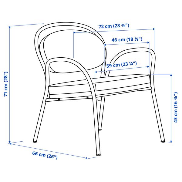 ISMANTORP ИСМАНТОРП Кресло - металлический черно-синий/Tibbleby бежево-серый - схема-чертеж с размерами