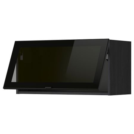 Горизонтальный навесной шкаф со стеклянной дверью МЕТОД, черный, Ютис дымчатое стекло